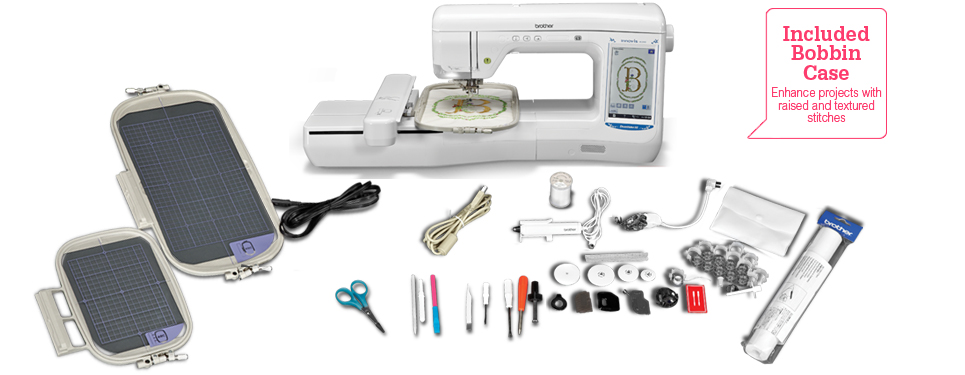 Exclusive Bag Set Included: Easily take your DreamWeaver&trade; with you in style; Included Table Great for large projects such as quilt; Included Bobbin Case: Enhance projects with raised and textured stitches