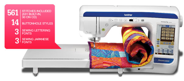 561 Stitches Included (531 Built-in, 30 on CD);  14 Buttonholes Styles;  3 Sewing Lettering Fonts;  3 Sewing Japanese Fonts
