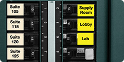 On-site datacom and electrical labels for wires and cables, patch panels and faceplates, and electrical panels