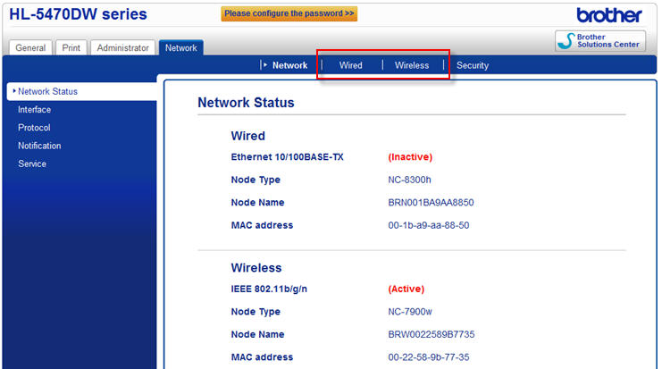 brother printer wired network setup