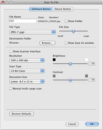 Control Center or Scan to File button 