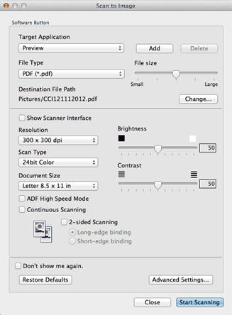 Configure and use ControlCenter or Scan to Image - Macintosh