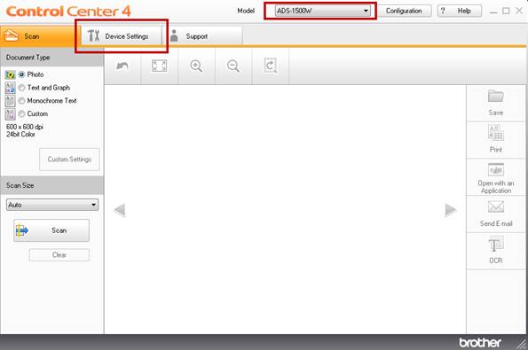 How do enable or disable two sided scanning on the ADS1500W within the Control  Center 4 application