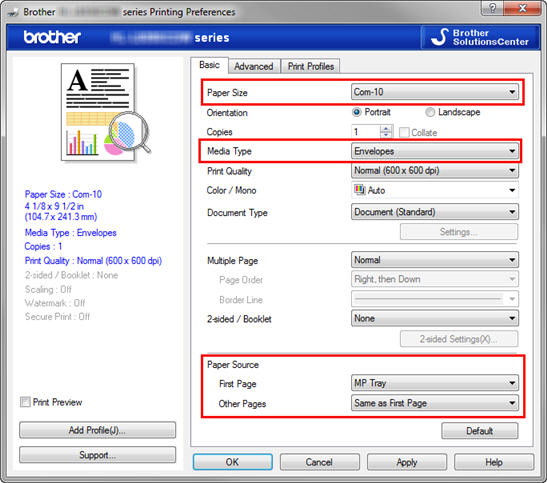 brother envelope printing