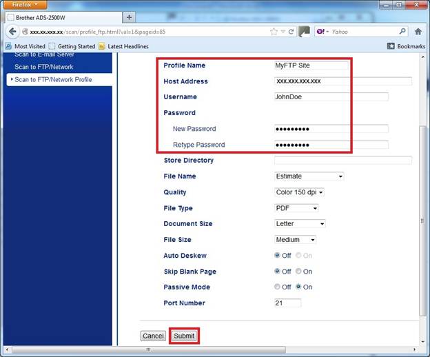 ADS scanner to Scan to FTP server 