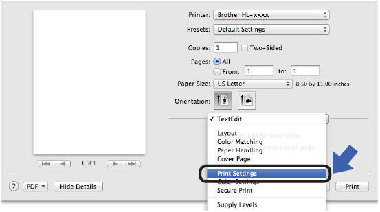 brother printer settings mac