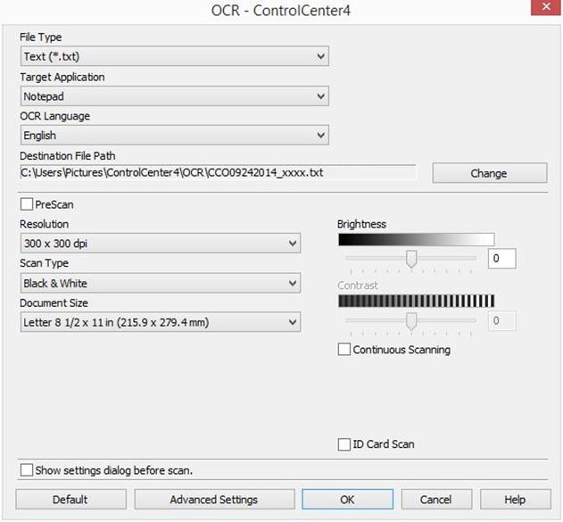 How to configure and use the Scan to OCR feature in Windows using  ControlCenter4 in Advanced Mode