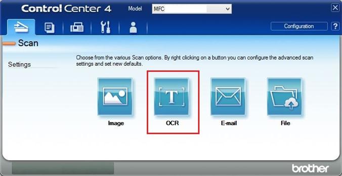 How to configure and use the Scan to OCR feature in Windows using  ControlCenter4 in Advanced Mode