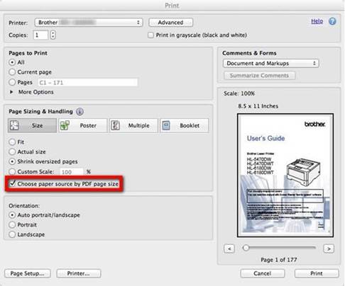 custom paper size brother printer