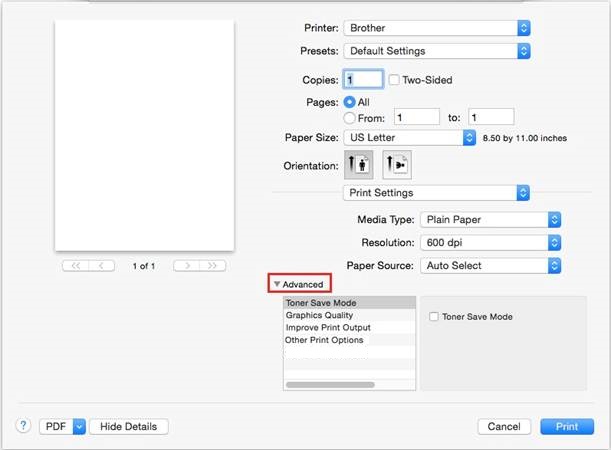 brother printer settings mac