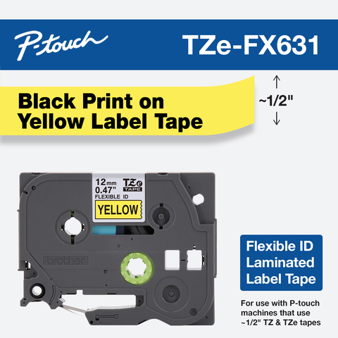 2PK TZ631 TZe631 Black on Yellow Label Tape For Brother P-touch PT-1280SR 0.47/"