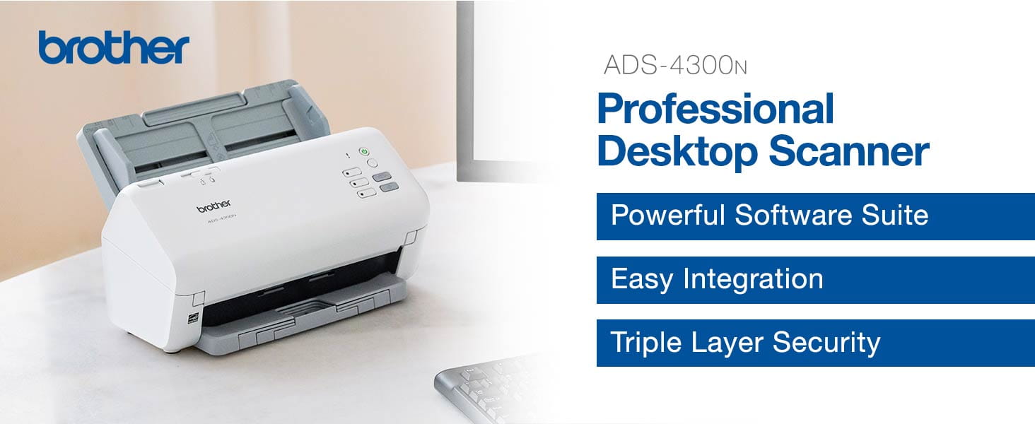Brother ADS4300N Professional Desktop Scanner: Powerful Software Suite, Easy Integration, Triple Layer Security