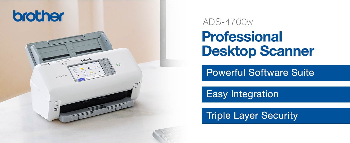 Brother ADS4700W Professional Desktop Scanner: Powerful Software Suite, Easy Integration, Triple Layer Security