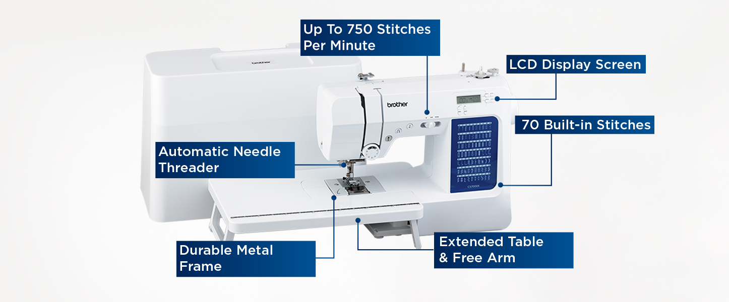 Brother CS7000X Computerized Sewing and Quilting Machine, 70 Built-in  Stitches, LCD Display, Wide Table, 10 Included Feet, White & 5300A Sewing