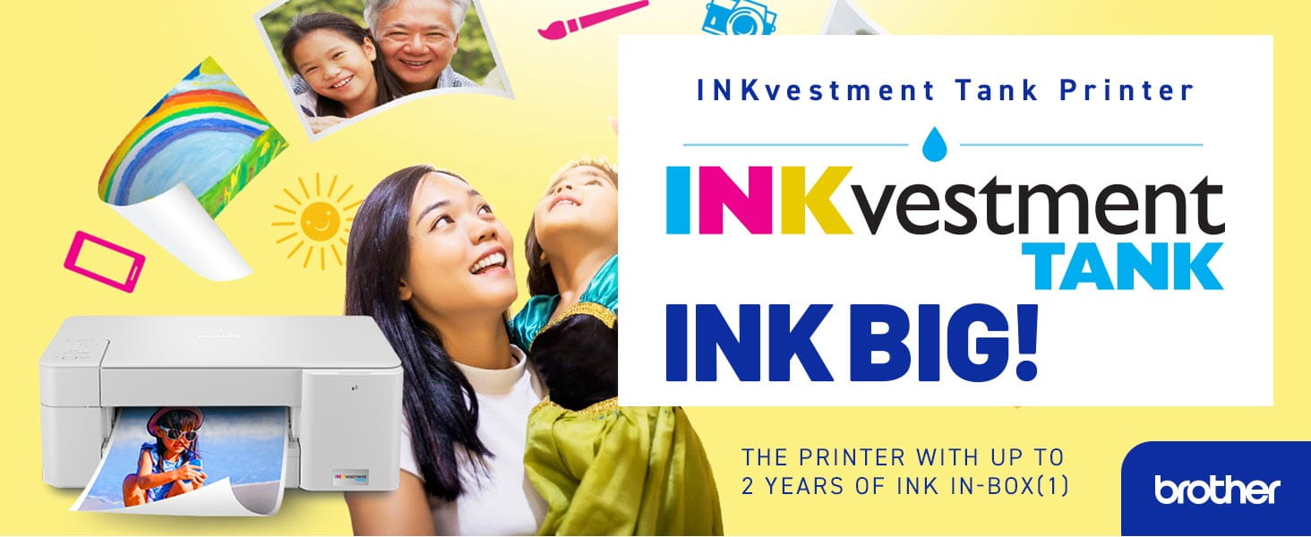 Ink Big with Brother MFCJ1205WXL INKvestment Tank printer, with up to 2 years of ink in-box