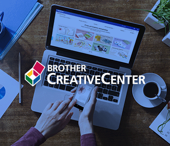 Brother Creative Center overlaid on image of person browsing Creative Center site