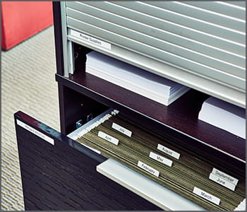 Filing cabinet utilizing labels created with PTouch