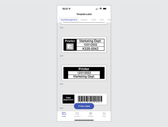 Screen shot of iPrint & Labeling app preloaded templates