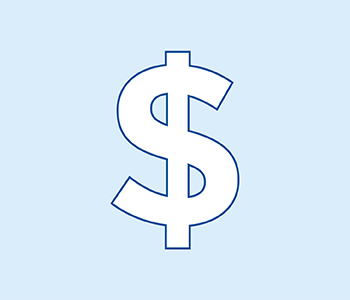 White dollar sign on blue background