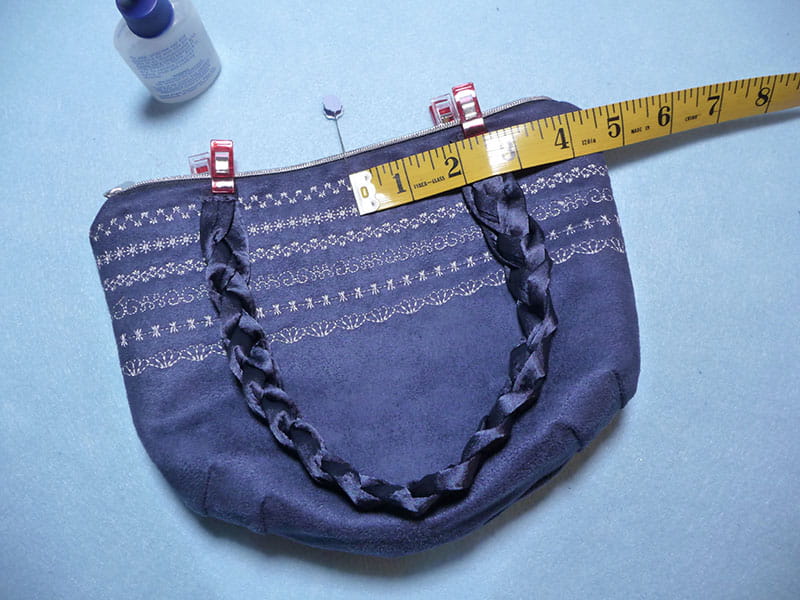 Measuring the fabric for the bag inseam