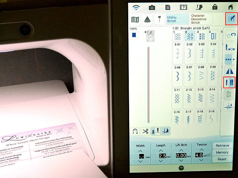 brother luminaire sewing machine menu