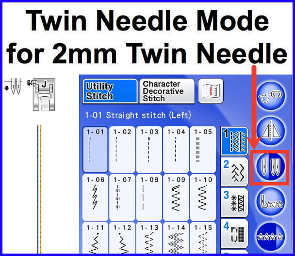 settings for a 2mm twin sewing needle on a sewing machine