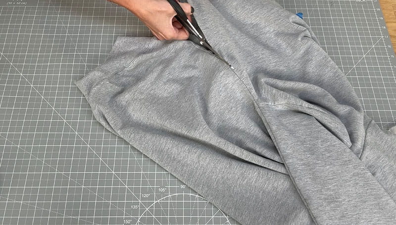 Sweatshirt side seams on cutting mat