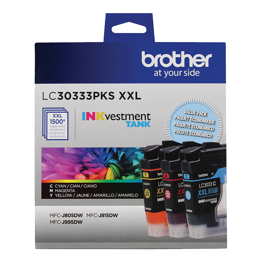 

Brother INKvestment Tank Super High-yield Ink, 3 pack color, Yields approx1,500 pages/cartridge