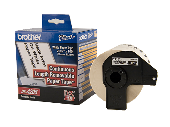 

Brother 2.4 in x 100 ft (62 mm x 30.4 m) Black on White Removable Continuous Length Paper Tape