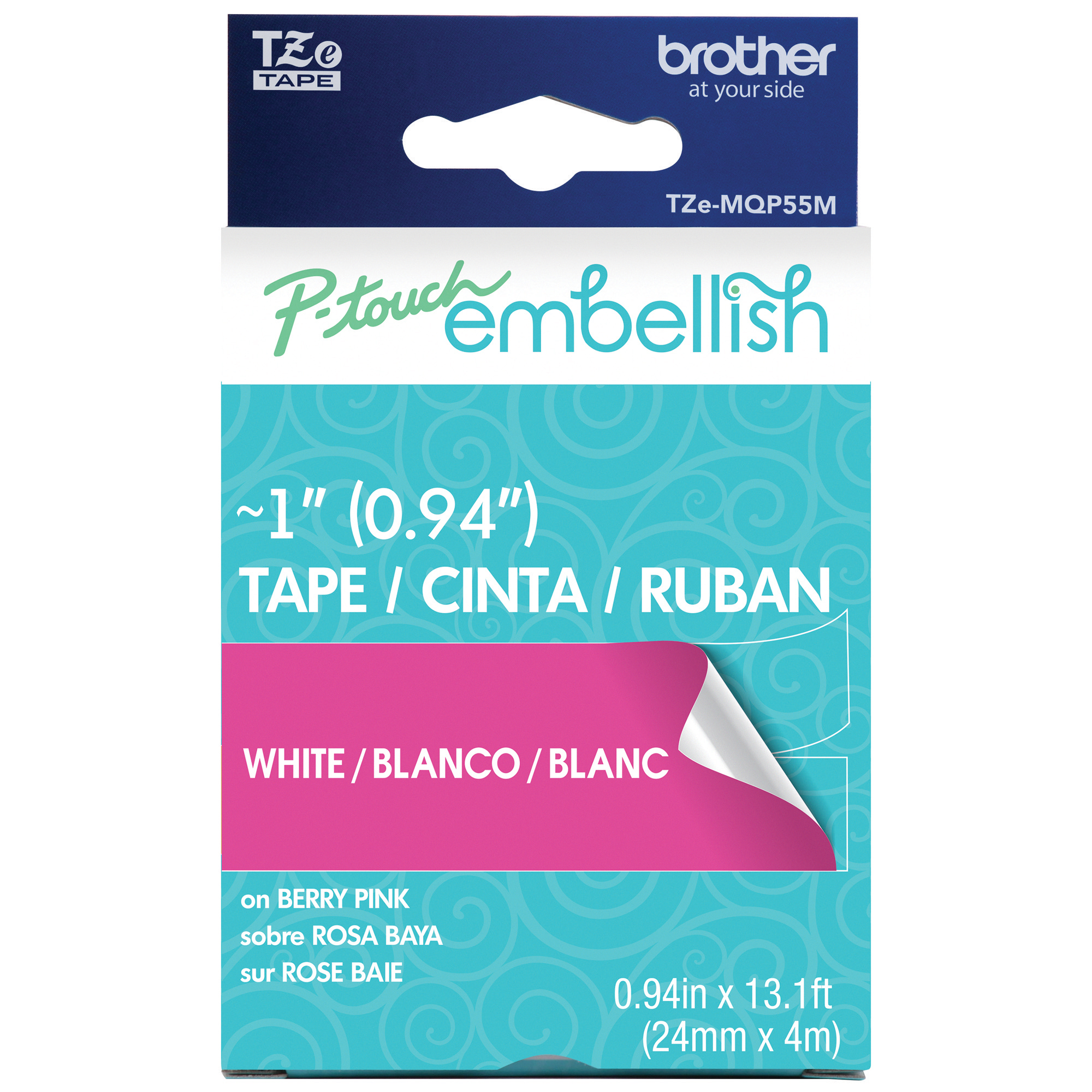 

Brother P-Touch Embellish White Print on Berry Pink Laminated Tape ~1" (24mm) x 13.1’ (4m)