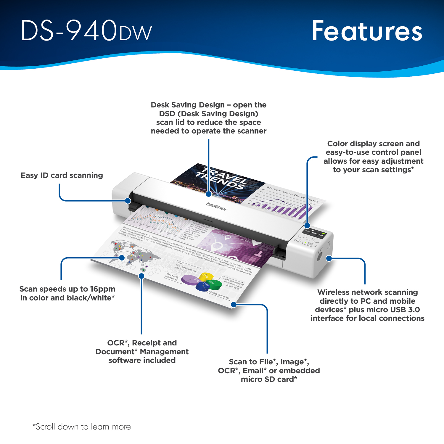 Brother DS-940DW | Duplex and Wireless Compact Mobile Document Scanner