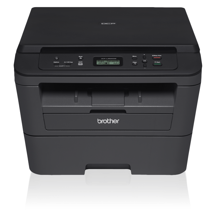 The compact Brother DCP-L2520DW is an affordable monochrome laser multi-function copier for home or small office use. This reliable desk-friendly wireless copier with an up to 250-sheet capacity tray connects with ease via wireless networking and prints and copies at up to 27ppm‡;. Print from compatible mobile devices over your wireless network‡;. Scan documents to a variety of destinations‡;. Automatic duplex printing helps save paper. 1-year limited warranty plus free phone support for life of your product.