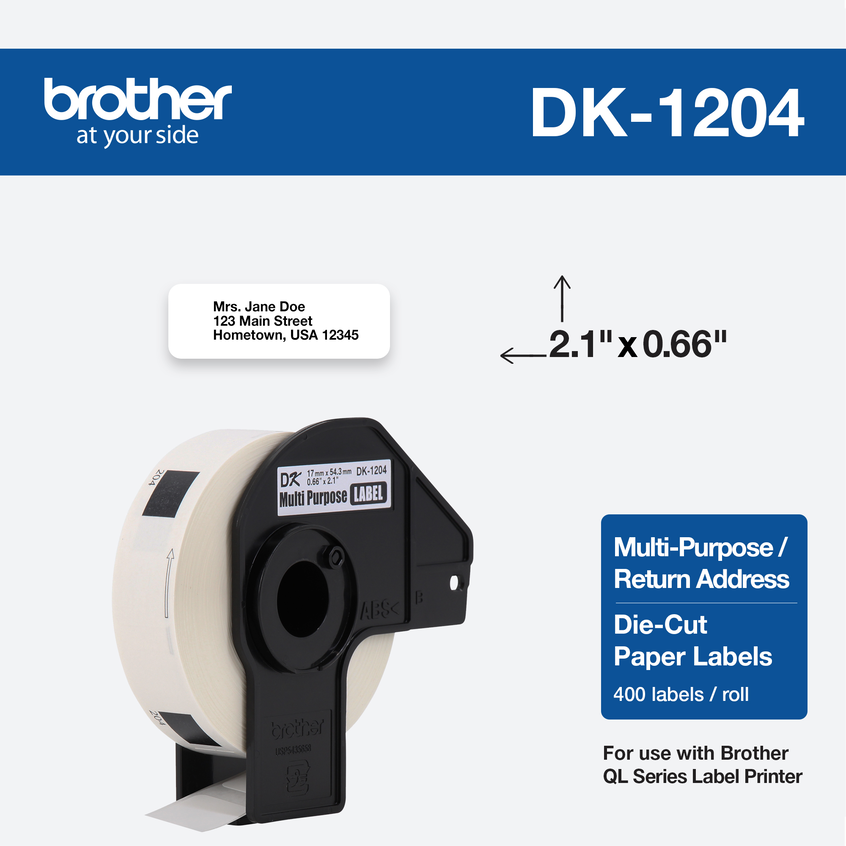 LD Compatible Label Tape Replacement for Brother DK-1204 0.66 in x 2.1 in White, 400 Labels