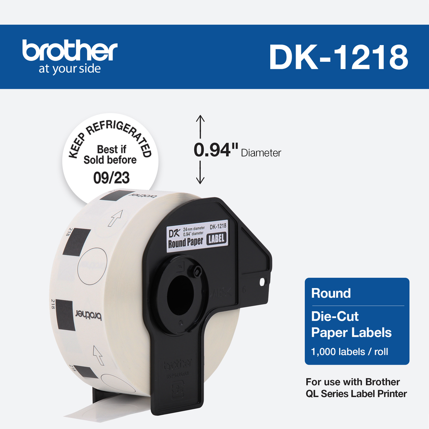 10 Rolls of Brother DK-1218 Compatible Round Labels 0,94 Diameter with 1 Reusable Cartridge by OFFICE LABELS 24mm