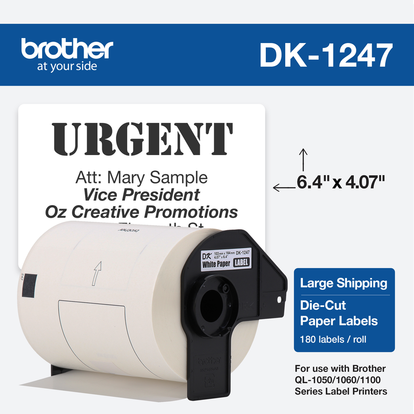 Brother DK11247 103 mm x 164 mm color blanco Pack de etiquetas con 180 piezas por rollo adecuado para PTQL1100