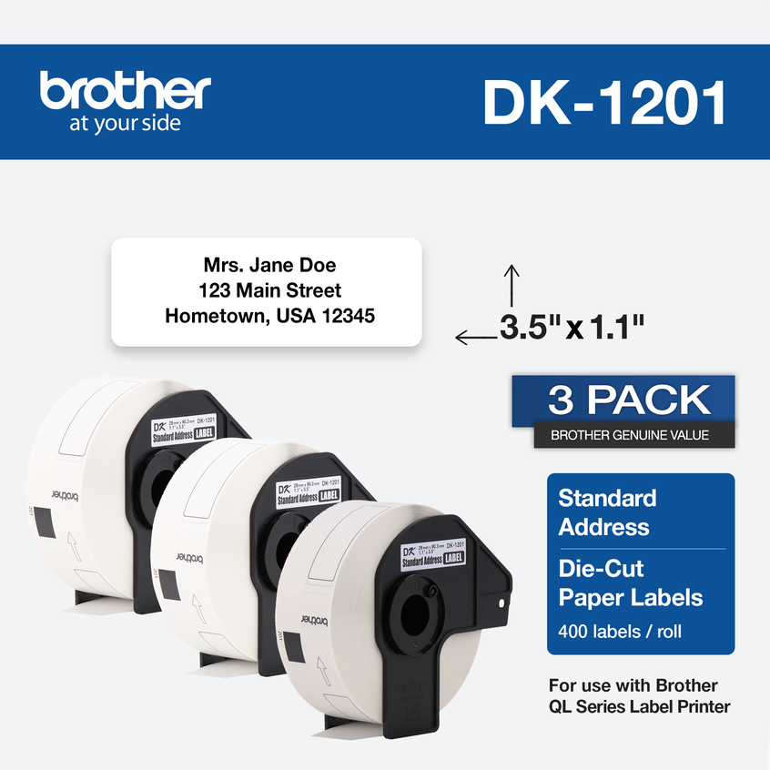 Brother Genuine DK-12013PK Die-Cut Standard Address Labels – Long Lasting  Reliability, Die-Cut Standard Address Paper Labels, 1.14” x 3.5” Individual  ...