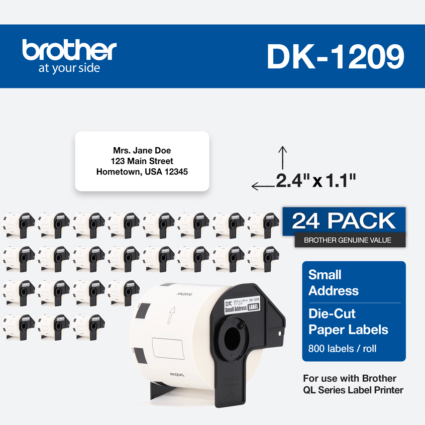 Without Holder 10 Rolls of DK-1209 BROTHER® Compatible Labels 1-1/7" x 2-3/7"