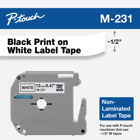Black on White Label Tape Compatible for Brother M231 MK231 P-touch PT65 1/2'' 