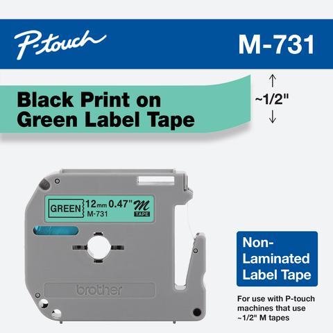 Black on Green Tape for Brother P-touch MK731 M-K731 PT-110 PT-70BMH 70HK 12mm 