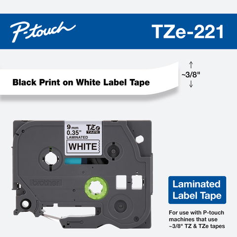26.2ft for Brother P-Touch Cube PTH110 PT-D210 PTD-400AD PT-P700 PT-1880 Label Maker，Black on White 9mm x 8m Compatible P-Touch Brother 3/8 Inch 5-Pack TZe-221 Label Tape TZe221 TZ-221 TZ221 Standard Laminated P Touch Tape 9mm