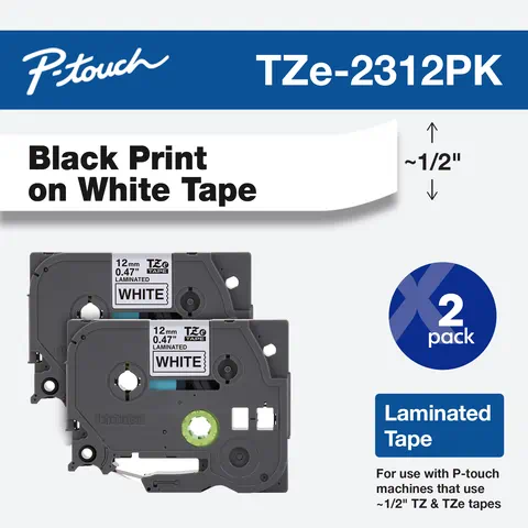 2 Pack for sale online Brother TZE2312PK 12mm Black on White Tape 
