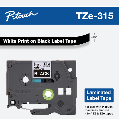 6mm x 8m pour Imprimante Brother P-Touch Ruban Cassette Compatible TZ-315/TZe-315 Blanc sur Noir