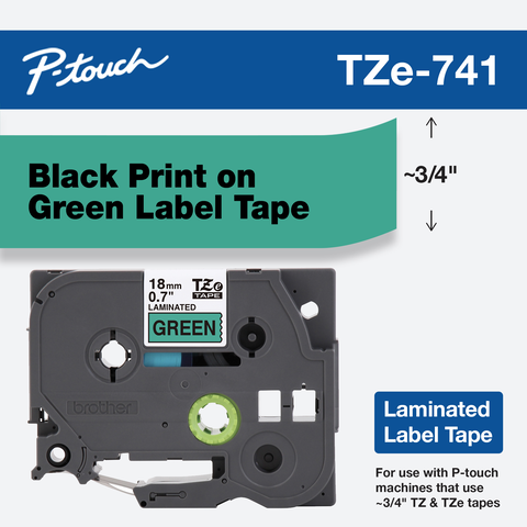 Genuine Brother TZe-741 18mm 8M Black on Green Laminated Tape Cassette W3K 