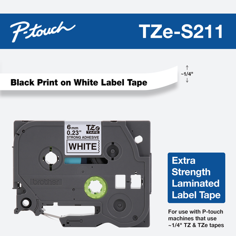 6 PK TZ-211 Black on White Label Tape For Brother P-touch PT-2310 7100 6mm 1/4" 