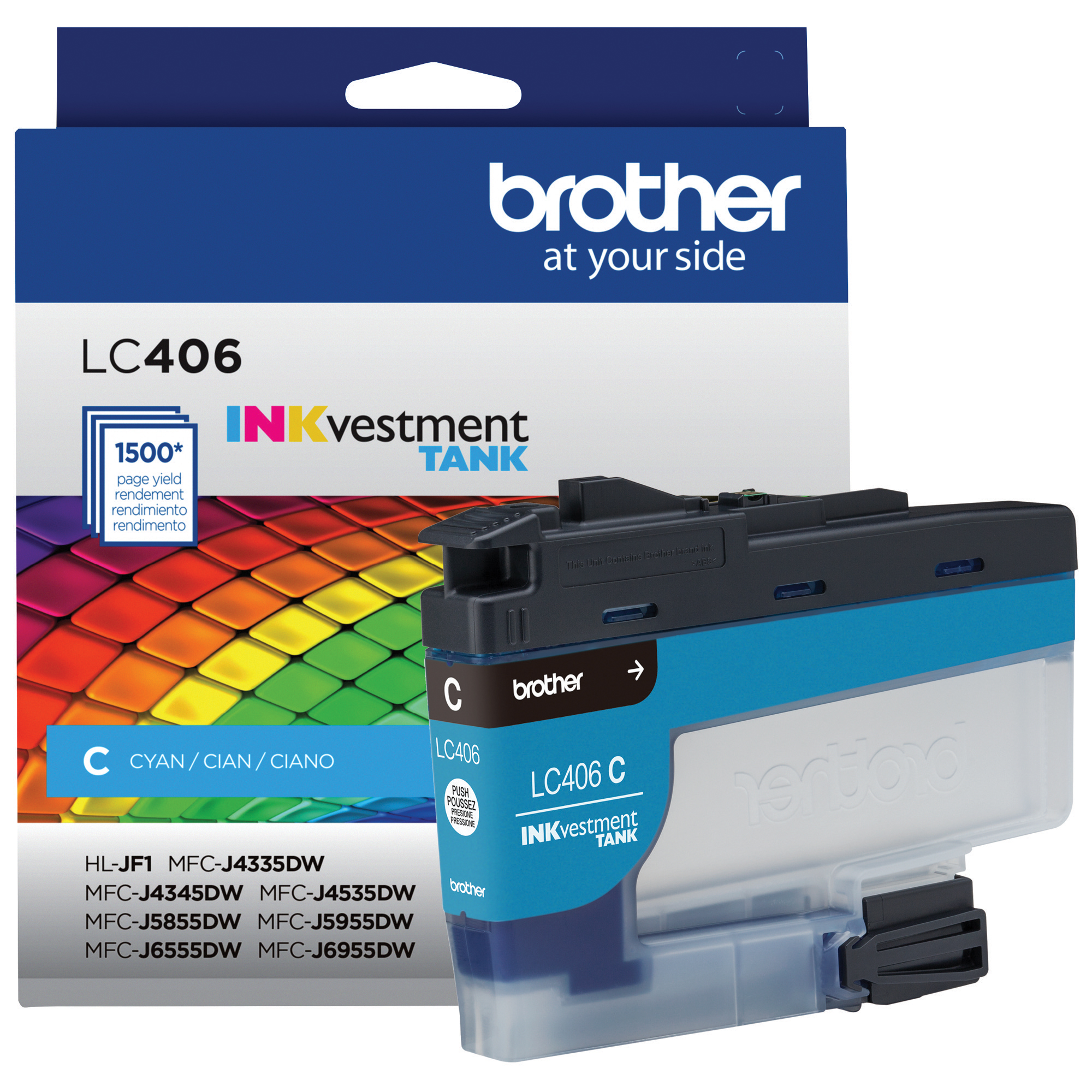 

Brother INKvestment Tank Standard-yield Ink, Cyan, Yields approx 1,500 pages