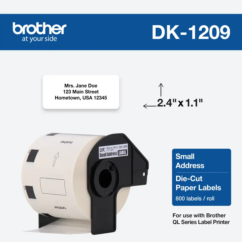 

Brother 1.1 in x 2.4 in (28.9 mm x 62 mm) Small Address White Paper Labels (800 Labels)