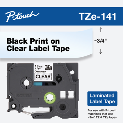 Brother P-touch TZE141 | 18mm Black on Clear Laminated Tape