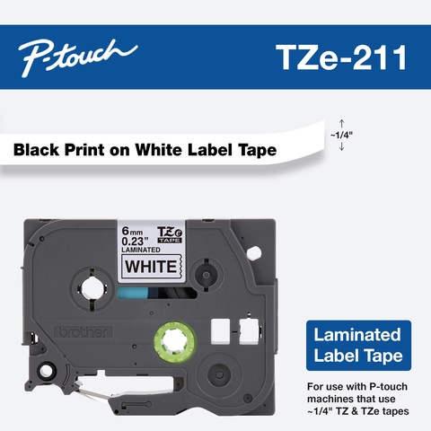 Printing Pleasure 5 x TZe-211 TZ-211 Negro sobre Blanco Cinta de Etiquetas Compatible con Brother P-Touch 6mm x 8m laminada estandár 