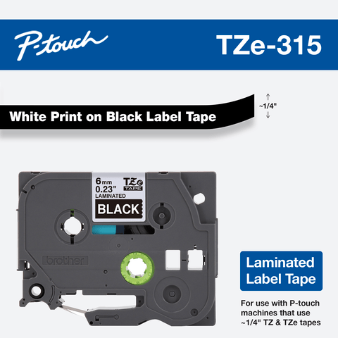 6 PK TZ-315 TZe-315 White on Black Label Tape for Brother PT-D400 D600 1/4" 6mm 