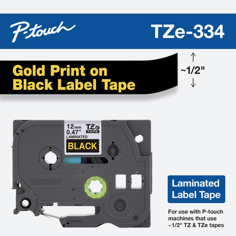 TZ-334 Gold on Black Label Tape 12mm 8m Compatible for Brother P-touch TZe-334 